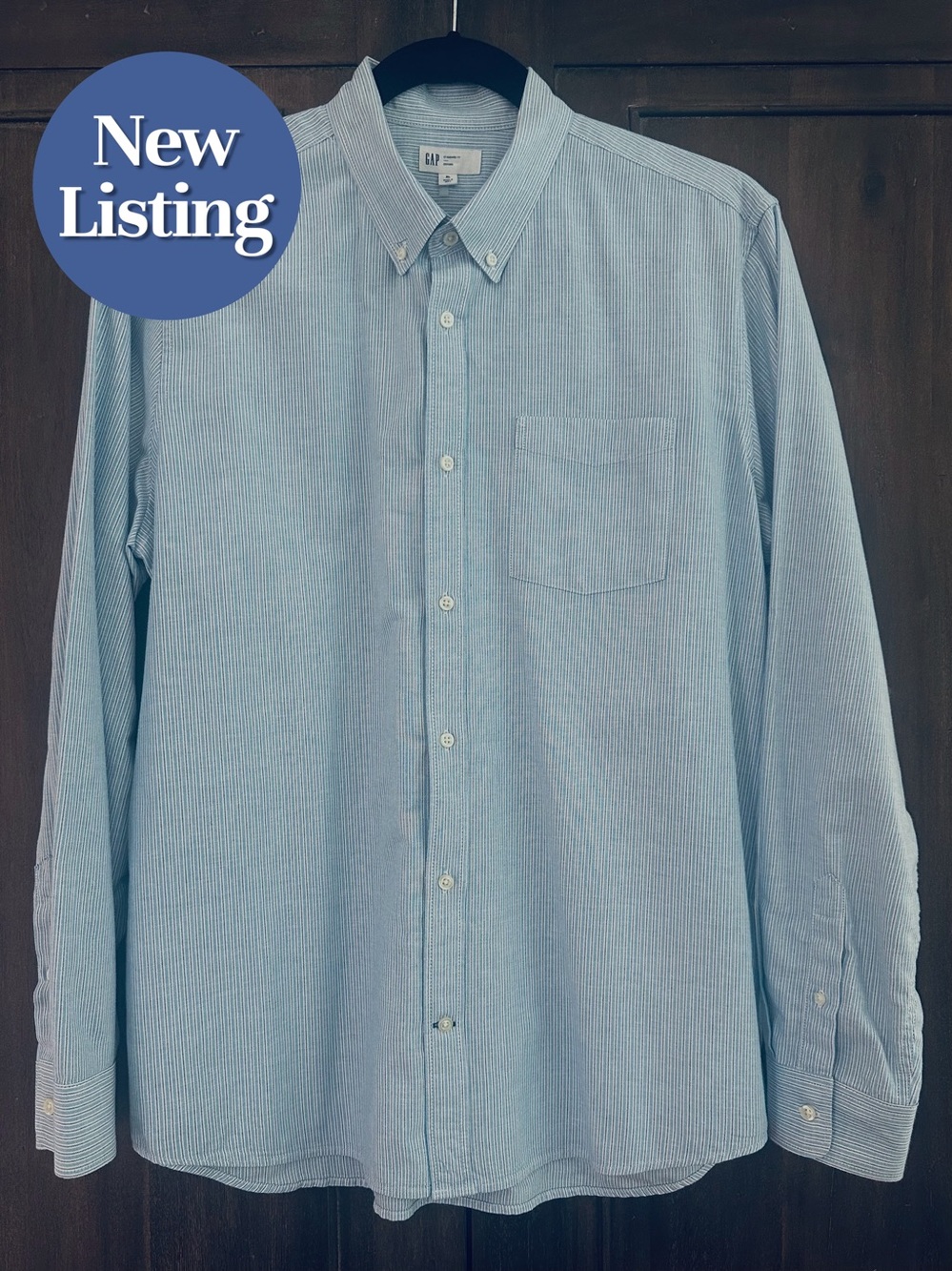 GAP Button-Down Shirt. Blue, Grey & White Pinstripe. 100% Cotton. Size XL